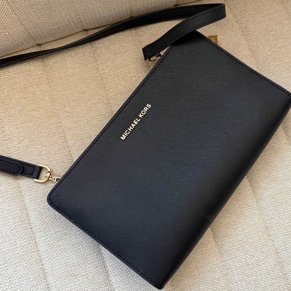 Michael Kors Black Crossbody Wallet with Gold Hardware